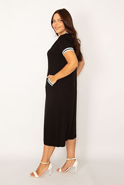 Şans Rochie de buzunar cu decolteu în V pentru femei, mărime mare, neagră 65n34160