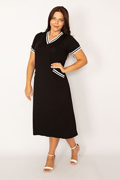 Şans Rochie de buzunar cu decolteu în V pentru femei, mărime mare, neagră 65n34160