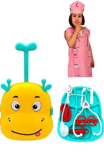 SAZE Kalite Hemşire Kostümü +oyuncak Doktor Seti Çekçekli Valizli Çantalı Doktor Seti 7 Parça 33x26cm