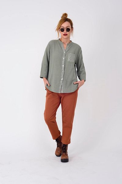 Park Moda 22046 Πουκάμισο με κεντητό παγιέτες με λεπτομέρεια τσέπης
