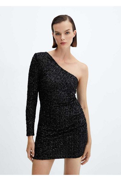 MANGO Woman Rochie din paiete cu croi asimetric
