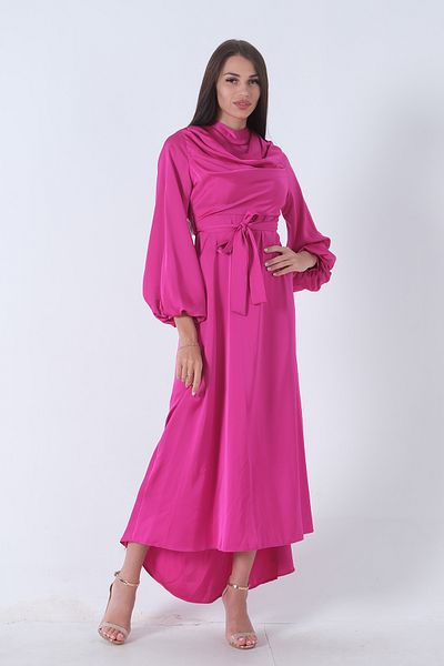 Feminist Fuchsia Degaje Satin Hijab Dress - Balloon Sleeve5305035