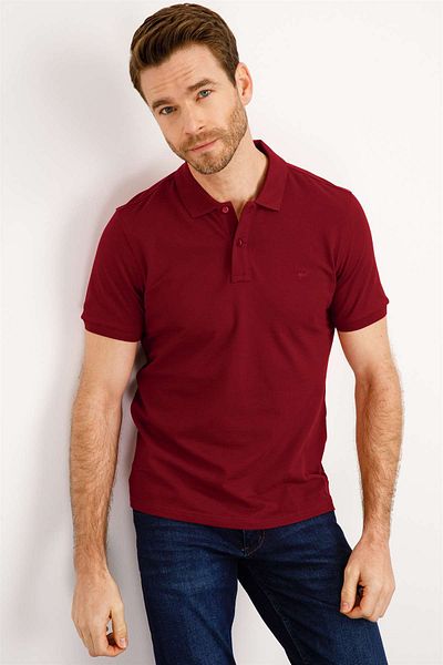 İgs Ανδρικό μπλουζάκι Claret Red Modernfit / Slim Fit Polo Neck T-shirt