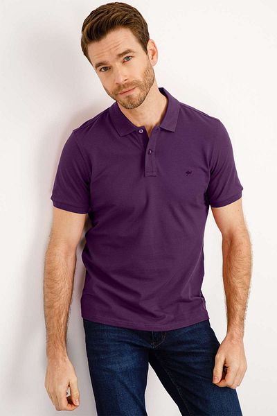 İgs Ανδρικό μπλουζάκι μωβ Modernfit / Slim Fit Polo Neck