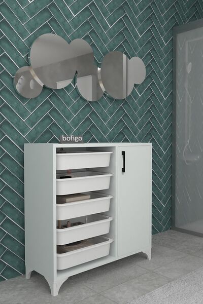 Bofigo 5 Sepetli Dolap Çok Amaçlı Dolap Oyuncak Dolabı Kayra Beyaz