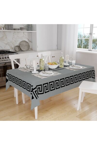 Else Dekor Сиво-черна покривка за маса с щампа на заключване, безпроблемна, устойчива на петна