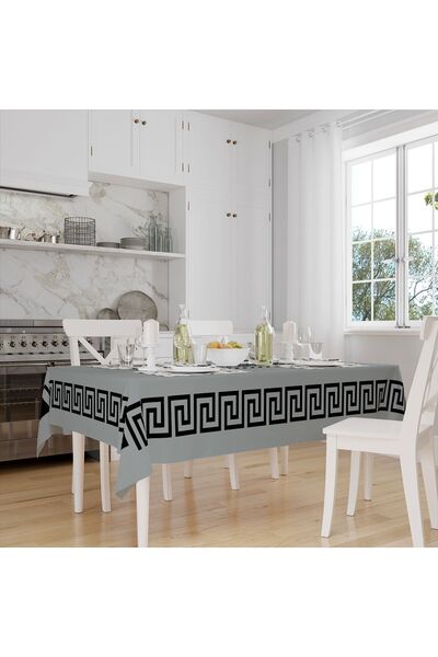 Else Dekor Сиво-черна покривка за маса с щампа на заключване, безпроблемна, устойчива на петна