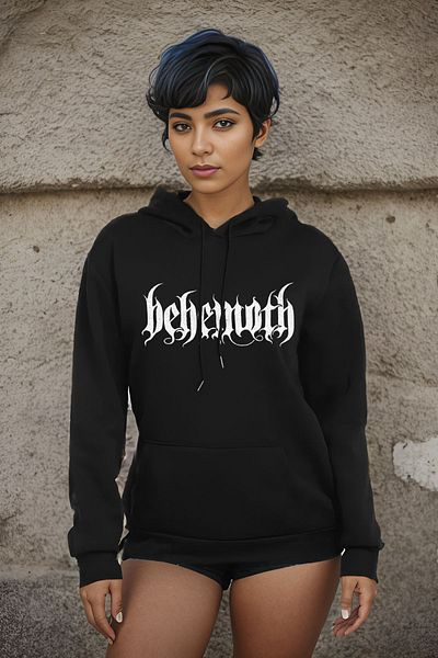 The Baski Суитшърт от 100% памучен полар с щампа Behemoth Design, първокласен черен