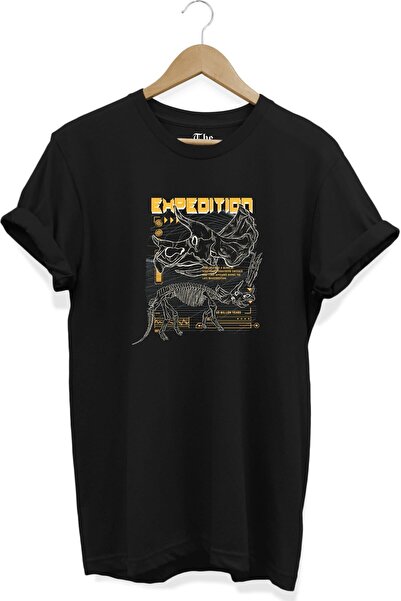 The Baski Crni unisex dizajn dinosaura Štampano kratki rukav T-shirt