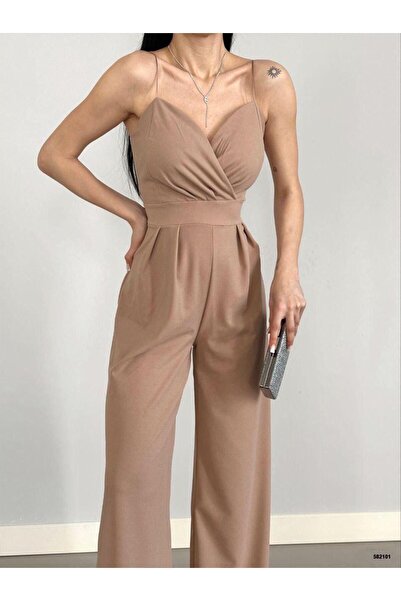 Esinty Esinty Trend - Рокля-гащеризон от вносен креп плат, с презрамки и широки крачоли (цветна)