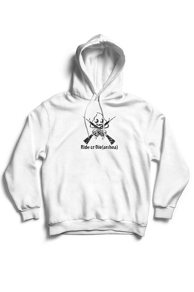 The Baski Unisex White Racing Design Φούτερ με κουκούλα χωρίς τσέπη από 100% βαμβάκι με 3 κλωστές