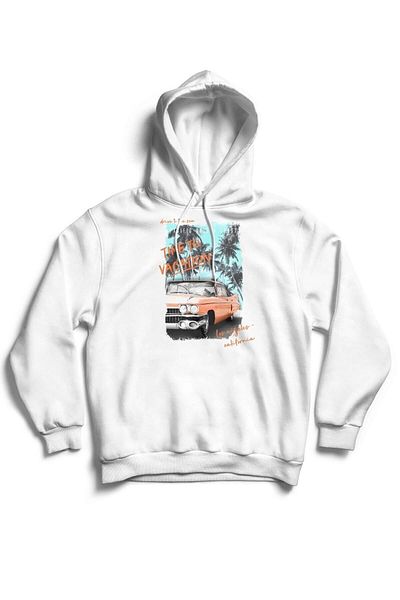 The Baski Hanorac unisex, alb, cu imprimeu Los Angeles California, fără buzunar, din lână premium
