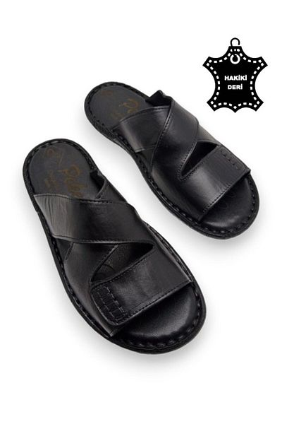 MAGIC SHOES Orthopedic Men's Slippers with All Genuine Leather and Heel Cushion System