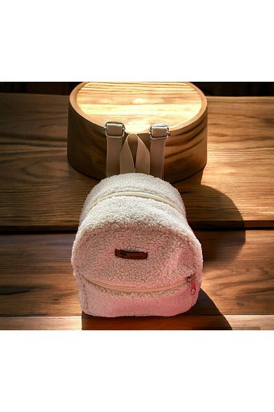 LİFENES Teddy Cream βελούδινο σακίδιο πλάτης νηπιαγωγείου και προσχολικής ηλικίας |