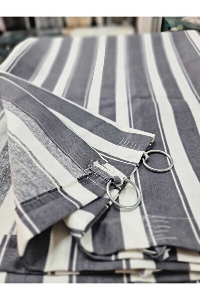 DEVRİM OLİVYA TEKSTİL Halkalı-gri-beyaz Özel Dikim Lüks Branda Balkon Perdesi-ölçüler-en X Yüksekliktir