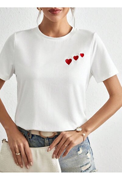 BETİLİNA Tricou oversize cu imprimeu inimă roșie alb