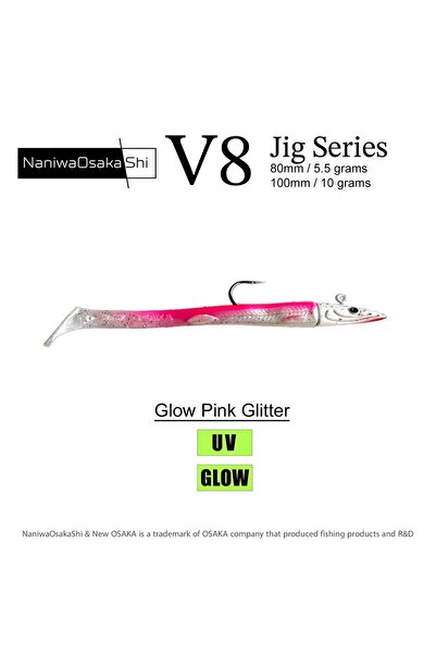 Genel Markalar V8 Jig Series 80 Mm 5.5 gr Raglou Silikon Yem Glow Pink Glitter