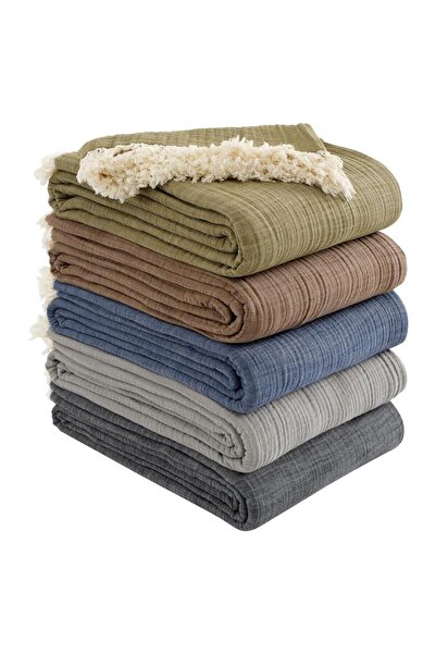 Denizli Concept Anthracite 4 Layer Muslin Bedspread - 100% Cotton Cooling and Air Permeable Thin Blanket