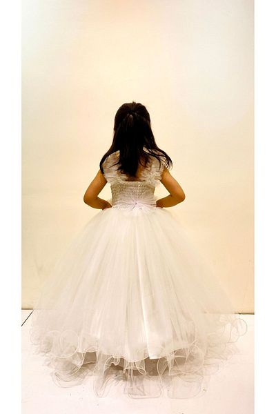 FR Shop F&R Shop Girl's Fluffy - Tarlatanlı Evening Dress Wedding Dress White Wedding Dress with Sequin Pattern Detail