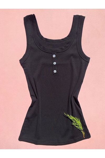 LEYNA BUTİK Women's Corduroy Undershirt - Cotton, Thick Strap, Button Detail, 2-Piece Black and Dried Rose Color