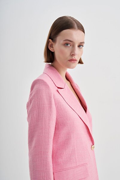 Yake Arka Beden Kruvaze Gold Düğmeli Pembe Ceket