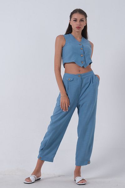 Feminist Baby Blue Linen Vest Set -0106321