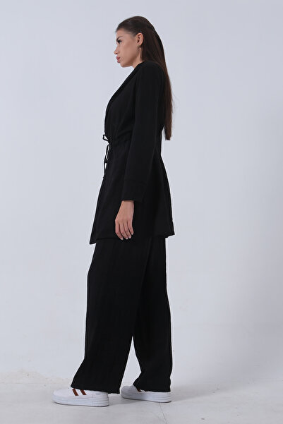 Feminist Keten Pantolonlu Takım Siyah 0106319