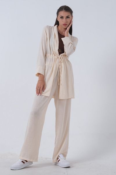 Feminist Stone Colored Linen Set Trousers -0106319