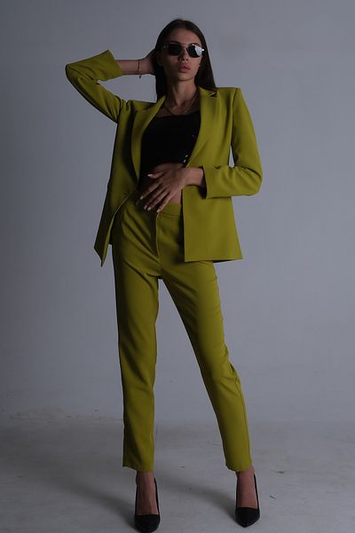 Feminist Pistachio Colored Classic Collar Jacket Set -0106309