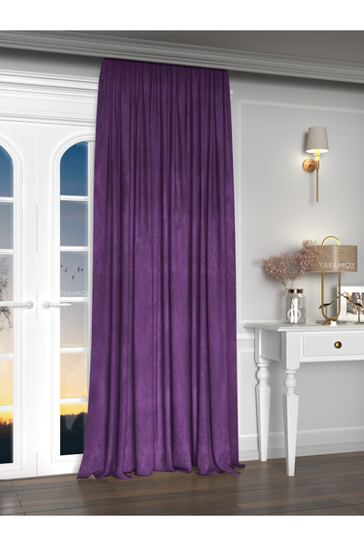 Yakamoz Kadife Görünüm Tatlı Mor Ada Fon Perde Ekstraforlu Velvet Touch Serisi