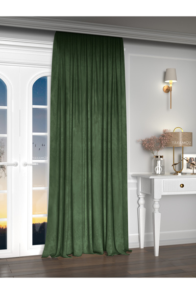 Yakamoz Kadife Görünüm Sarmaşık Yeşili Ada Fon Perde Ekstraforlu Velvet Touch Serisi
