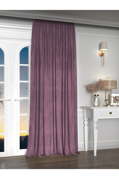 Yakamoz Kadife Görünüm Lavanta Pembesi Ada Fon Perde Ekstraforlu Velvet Touch...