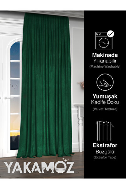 Yakamoz Velvet Appearance Emerald Green Island Background Curtain Extra Strength Velvet Touch Series