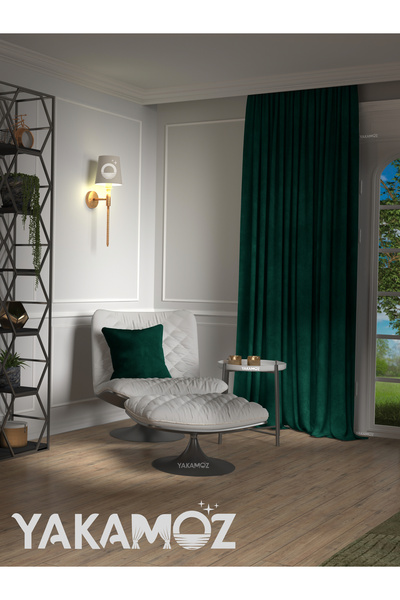 Yakamoz Aspect catifea Verde smarald Insulă Fundal Cortina suplimentar Seria Velvet Touch