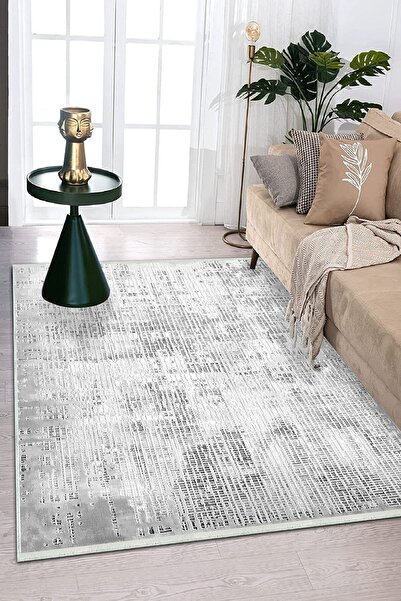 HaLıFoRuM Gri Eskitme Model Yıkanabilir Ve Kaymaz Taban Salon Halısı Ipeksi Hy-941
