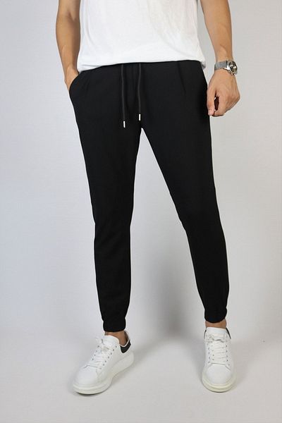 inpool Men's Elastic Waist and Leg Pleat Detailed Trousers