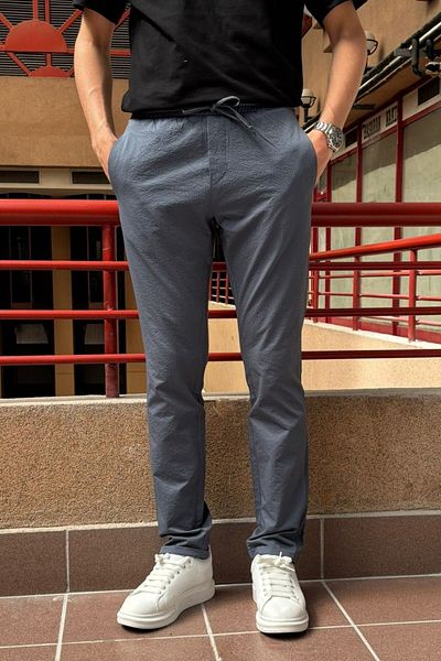 inpool Men's, elastic waist, standard-fit, double-leg, lace-up pants 24INP286