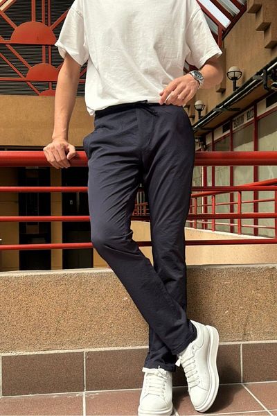 inpool Men's, elastic waist, standard-fit, double-leg, lace-up pants 24INP286