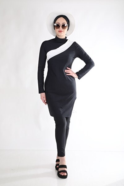 NS Tasarım Tesettür Mayo Σετ μαγιό με λεπτομέρεια από σιφόν στο μπροστινό μέρος