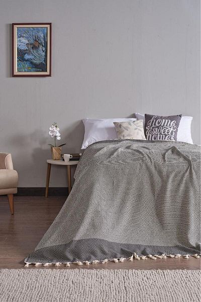 Miabella Home Pique Double, Summer Pique 100% Cotton, Double Bedspread, Tasseled Edge, Soft