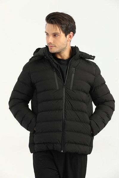 inpool Men's Mesh and Zipper Detail Removable Hooded Winter Jacket