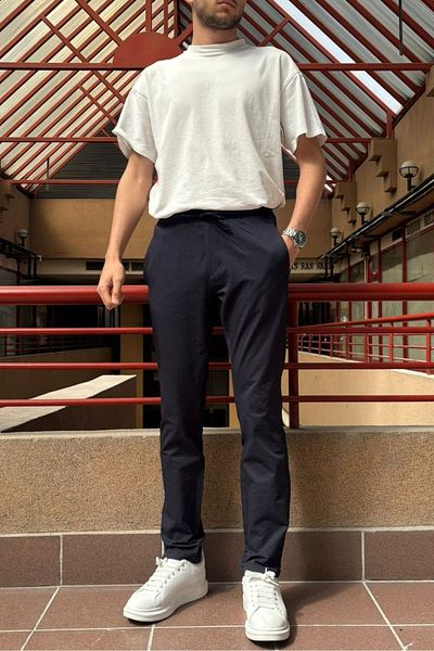 inpool Men's, elastic waist, standard-fit, double-leg, lace-up pants 24INP286