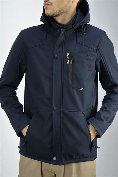 inpool Ανδρικό παλτό Softshell Navy Blue, ανθεκτικό στο νερό και τον αέρα