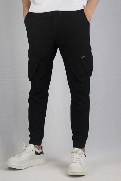 inpool Men's Cotton Elastic Waist Cargo Trousers with Elastic Leg Detail
