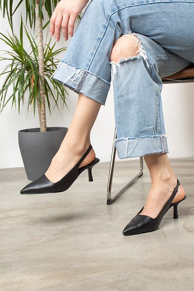 Nstil Pantofi de rochie de seară model Zara, negri, cu vârf ascuțit, fără model, cu toc, 101a