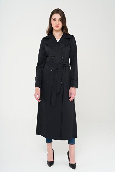 Olcay Náramek s detailním vodoodpudivým účinkem nepodšitý dlouhý trenčkot černý 6452