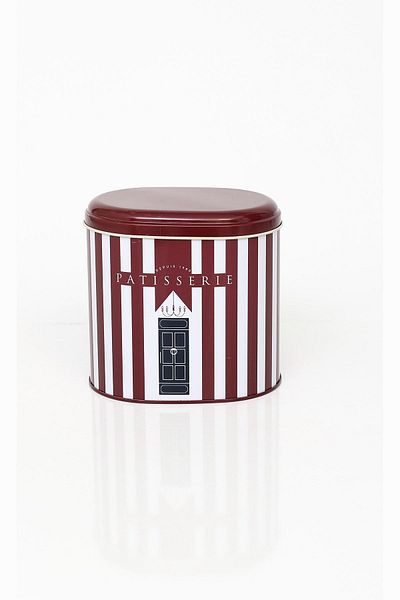 EVLE Ef004-f6 Patisserie Line Patterned Oval Metal Storage Container 11x15 Cm