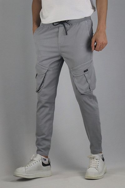 inpool Men's Cotton Elastic Waist Cargo Trousers with Elastic Leg Detail