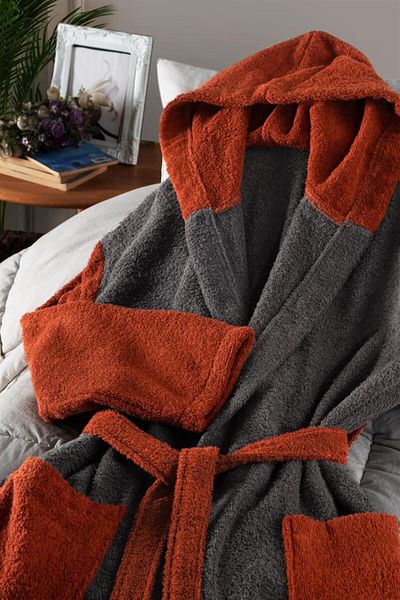 Mürdüm Home Βασιλικό μπουρνούζι με κουκούλα - Unisex, 100% βαμβάκι, πλακάκι ανθρακί