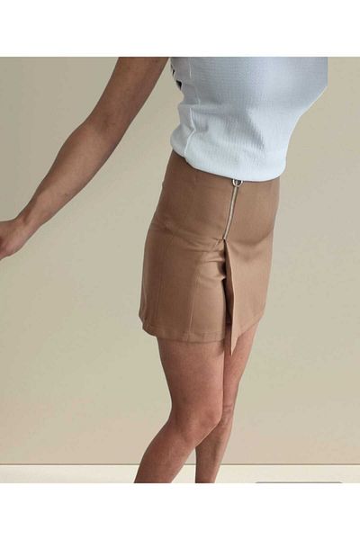 duygu dilsiz Γυναικεία Μίνι Σορτς Φούστα Camel Color - Με φερμουάρ